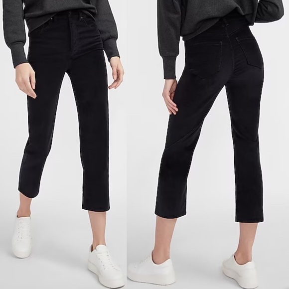 Express Super High Rise Straight Cropped Velvet Pants - Picture 3 of 10